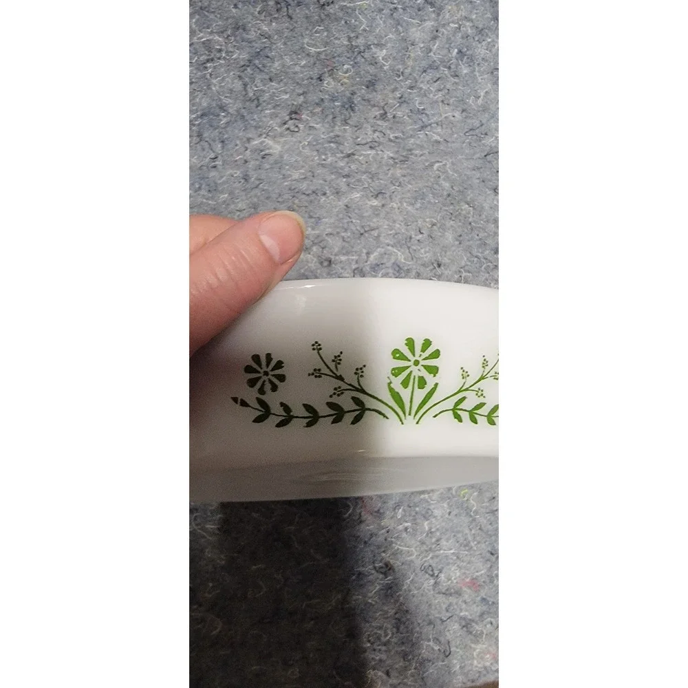 Glasbake Green Daisy‎ Divided Casserole Dish Oval Retro MCM J2352